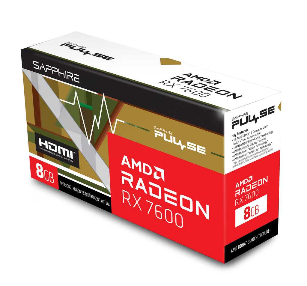 TARJETA DE VIDEO SAPPHIRE PULSE AMD RADEON RX 7600 / 8GB GDDR6 / 128 BIT / PCIE 4.0 / DUAL FAN