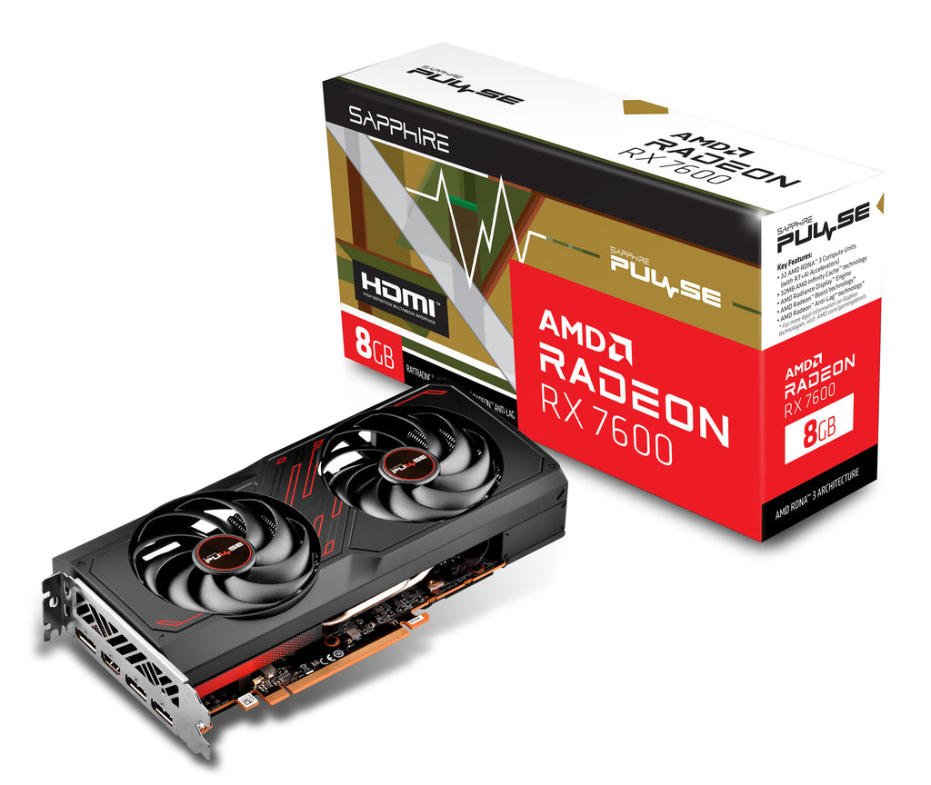 TARJETA DE VIDEO SAPPHIRE PULSE AMD RADEON RX 7600 / 8GB GDDR6 / 128 BIT / PCIE 4.0 / DUAL FAN