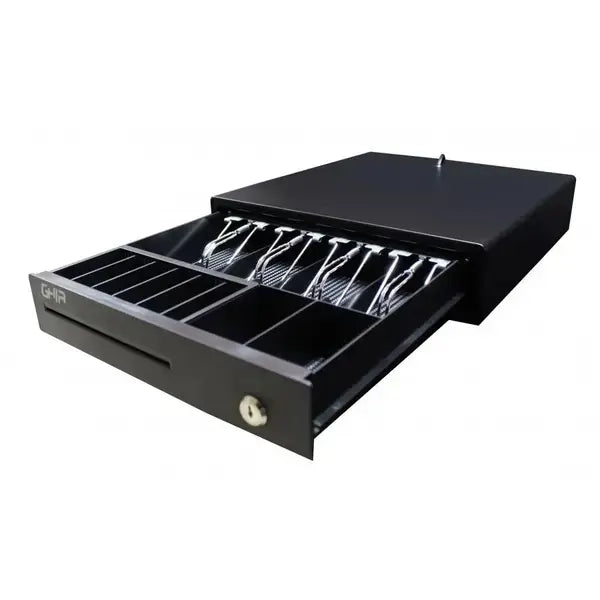 CAJON DE DINERO GHIA GCD481 / ACERO / 4 BILLETES / 8 MONEDAS / RJ11 / NEGRO - Digital Rabbit