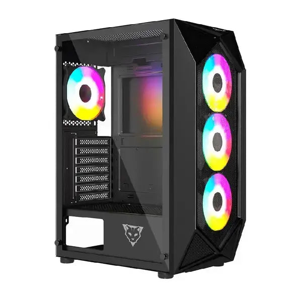 GABINETE OCELOT GAMING POLYGON-E5 / MID TOWER / ATX / PANEL LATERAL DE CRISTAL TEMPLADO Y FRONTAL EN MESH / INCLUYE 4 VENTILADORES / ENFRIAMIENTO LIQUIDO HASTA 240MM / GPU HASTA 295MM / COLOR NEGRO - Digital Rabbit