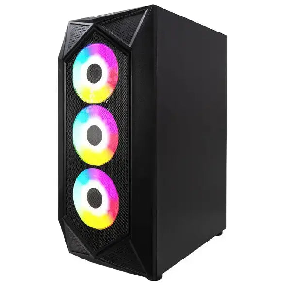 GABINETE OCELOT GAMING POLYGON-E5 / MID TOWER / ATX / PANEL LATERAL DE CRISTAL TEMPLADO Y FRONTAL EN MESH / INCLUYE 4 VENTILADORES / ENFRIAMIENTO LIQUIDO HASTA 240MM / GPU HASTA 295MM / COLOR NEGRO - Digital Rabbit