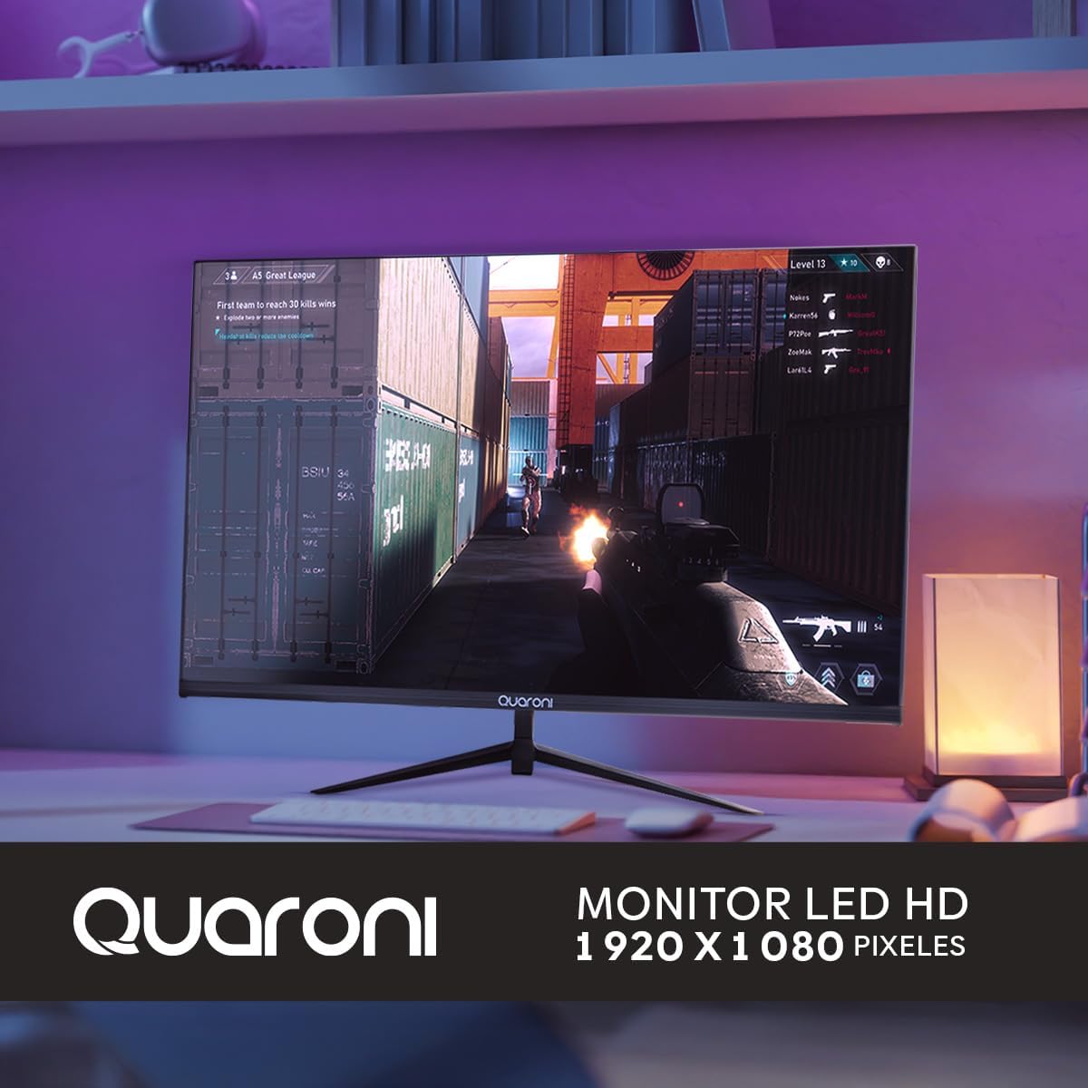 MONITOR QUARONI MQ27-02 | 27 PULGADAS | PANEL VA | FULL HD | 100HZ | HDMI | VGA | BOCINAS INTEGRADAS | NEGRO | MQ27-02