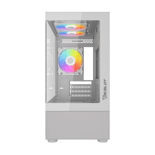 GABINETE OCELOT GAMING GLASS EW7 / MINI TOWER / M-ATX / ITX / PANEL LATERAL Y FRONTAL DE CRISTAL TEMPLADO / INCLUYE 3 VENTILADORES / ENFRIAMIENTO LIQUIDO HASTA 240MM / GPU HASTA 315MM / COLOR BLANCO - Digital Rabbit