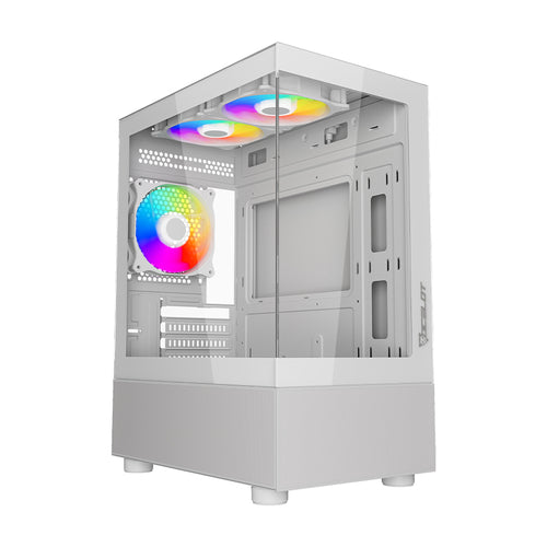 GABINETE OCELOT GAMING GLASS EW7 / MINI TOWER / M-ATX / ITX / PANEL LATERAL Y FRONTAL DE CRISTAL TEMPLADO / INCLUYE 3 VENTILADORES / ENFRIAMIENTO LIQUIDO HASTA 240MM / GPU HASTA 315MM / COLOR BLANCO - Digital Rabbit