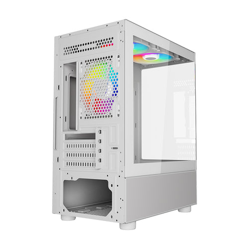 GABINETE OCELOT GAMING GLASS EW7 / MINI TOWER / M-ATX / ITX / PANEL LATERAL Y FRONTAL DE CRISTAL TEMPLADO / INCLUYE 3 VENTILADORES / ENFRIAMIENTO LIQUIDO HASTA 240MM / GPU HASTA 315MM / COLOR BLANCO - Digital Rabbit