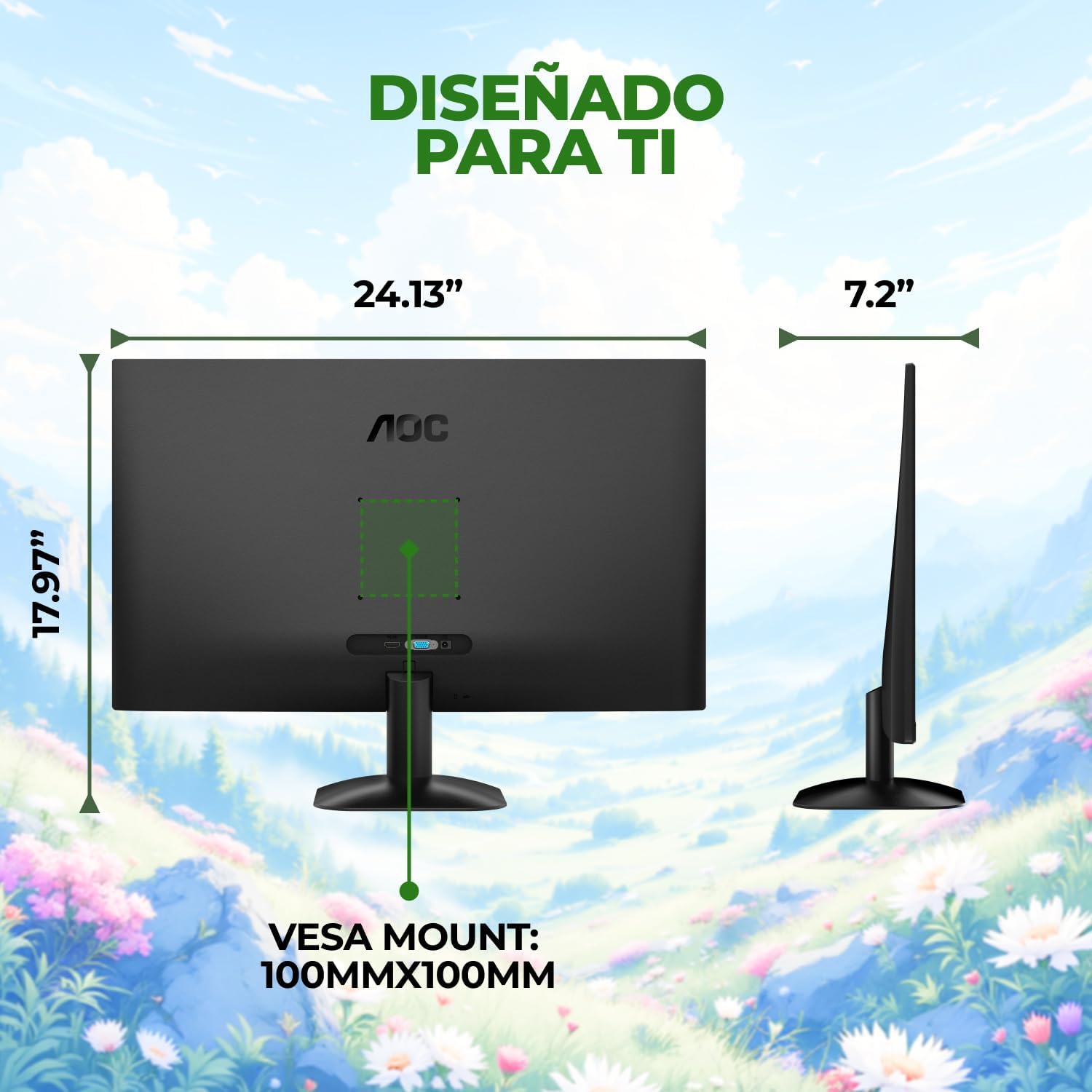 MONITOR LED AOC 27B35H3 | 27 PULGADAS | PANEL IPS | FULL HD 1920 X 1080 | 120HZ | 1MS | 16:9 | HDMI | VGA | VESA 100 X 100 MM | 300 CD/M² | NEGRO | 27B35H3