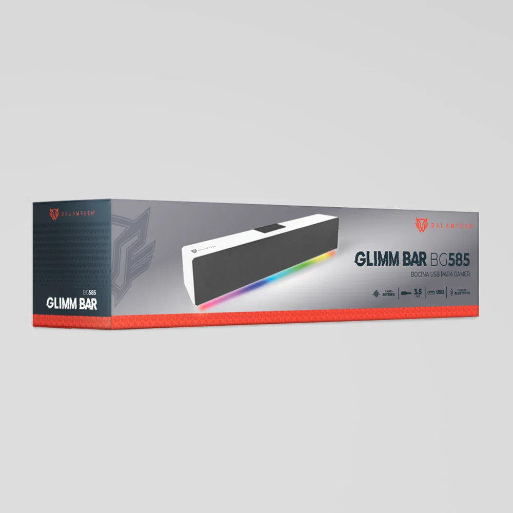 BOCINA GAMER BALAM RUSH GLIMM BAR BG585 / INALAMBRICA / BLUETOOTH - CONEXION TWS 3.5 MM / RADIO FM - TF / SONIDO ESTEREO / 10 W / RECARGABLE / ILUMINACION LED