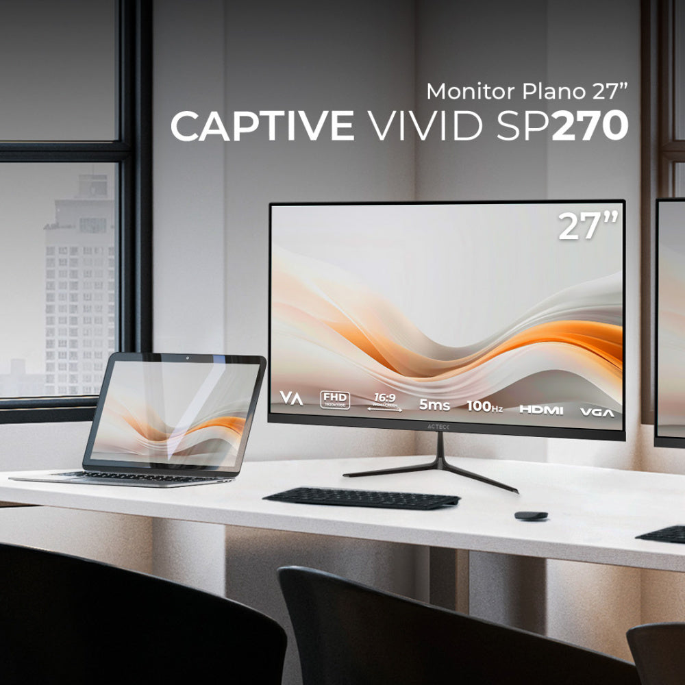 MONITOR ACTECK CAPTIVE VIVID SP270 | 27 PULGADAS | PANEL TN | FULL HD 1920 X 1080 | PLANO | 75HZ | 5MS | BISEL FINO | VGA | HDMI | NEGRO | AC-935845