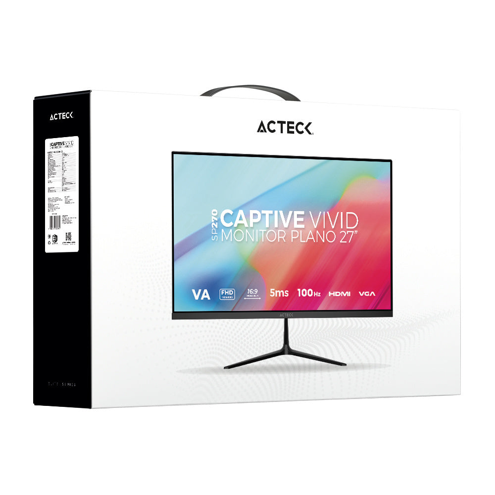 MONITOR ACTECK CAPTIVE VIVID SP270 | 27 PULGADAS | PANEL TN | FULL HD 1920 X 1080 | PLANO | 75HZ | 5MS | BISEL FINO | VGA | HDMI | NEGRO | AC-935845