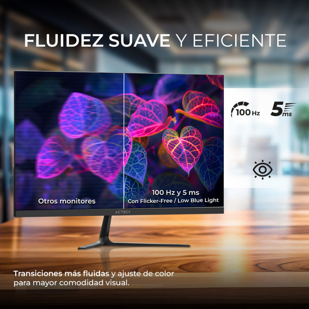 MONITOR ACTECK CAPTIVE VIVID SP270 | 27 PULGADAS | PANEL TN | FULL HD 1920 X 1080 | PLANO | 75HZ | 5MS | BISEL FINO | VGA | HDMI | NEGRO | AC-935845