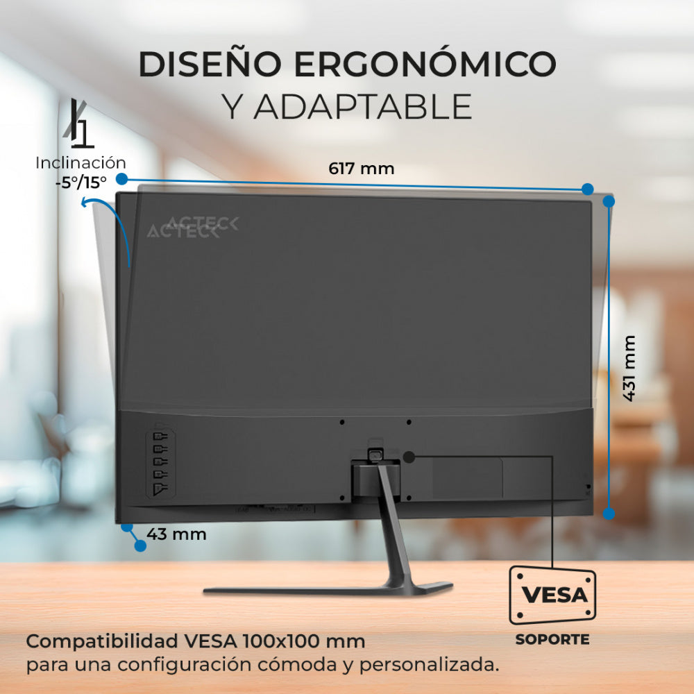 MONITOR ACTECK CAPTIVE VIVID SP270 | 27 PULGADAS | PANEL TN | FULL HD 1920 X 1080 | PLANO | 75HZ | 5MS | BISEL FINO | VGA | HDMI | NEGRO | AC-935845