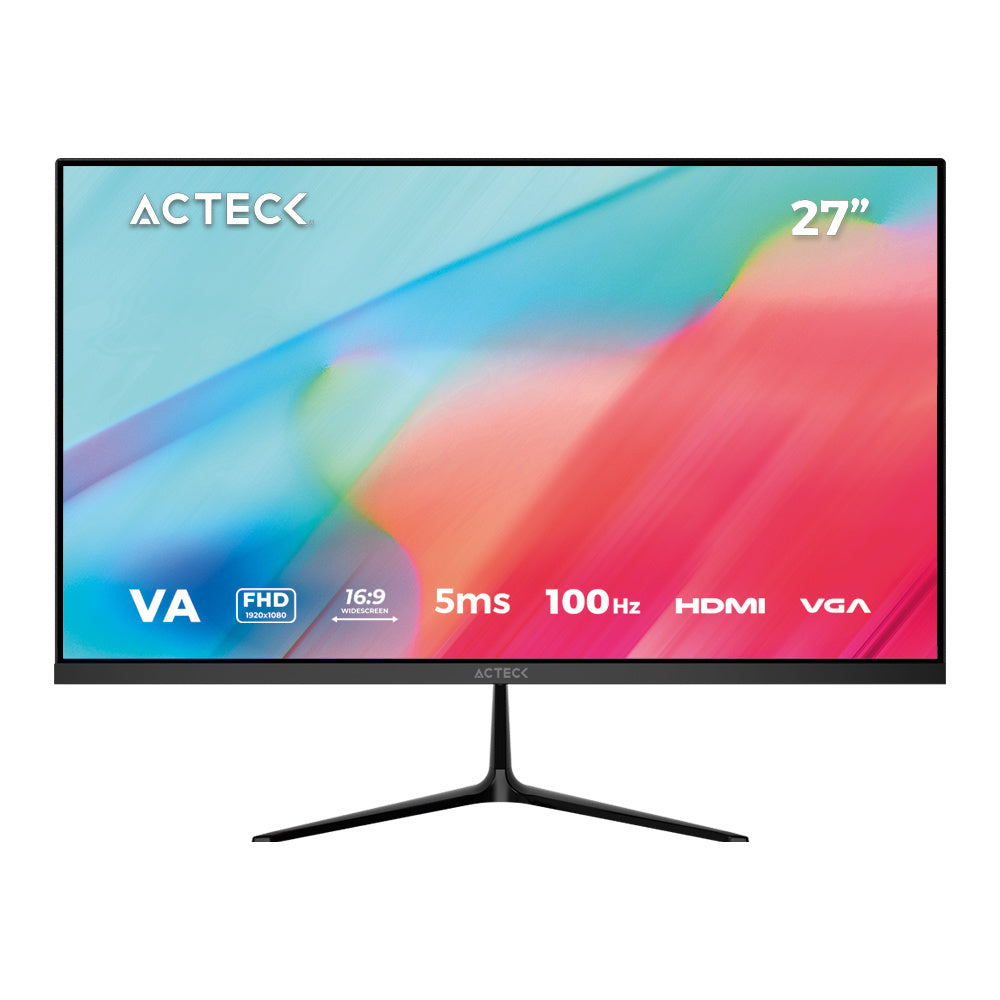 MONITOR ACTECK CAPTIVE VIVID SP270 | 27 PULGADAS | PANEL TN | FULL HD 1920 X 1080 | PLANO | 75HZ | 5MS | BISEL FINO | VGA | HDMI | NEGRO | AC-935845