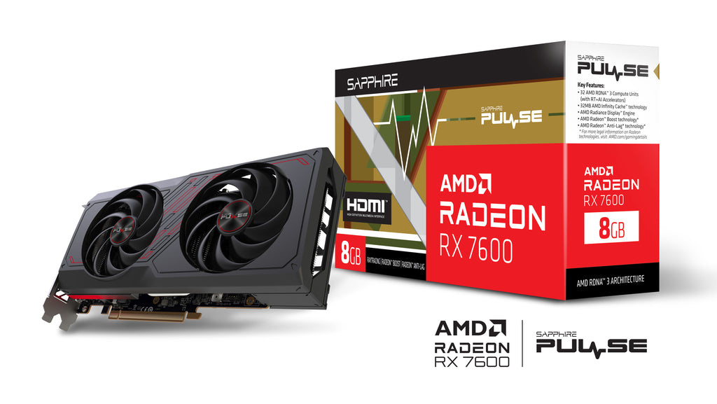 TARJETA DE VIDEO SAPPHIRE PULSE AMD RADEON RX 7600 / 8GB GDDR6 / 128 BIT / PCIE 4.0 / DUAL FAN