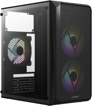 GABINETE ACTECK DOOM GI630 / MICRO TORRE / MICRO ATX / MINI ITX / FUENTE 500W / VENTILADOR RGB / PANEL ACRILICO / METAL / NEGRO / AC-935739