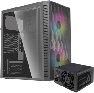 GABINETE ACTECK FUJI GC470 / MINI TORRE / MICRO ATX / MINI ITX / FUENTE 500W / VENTILADOR RGB / PANEL ACRILICO / METAL / NEGRO / AC-935838